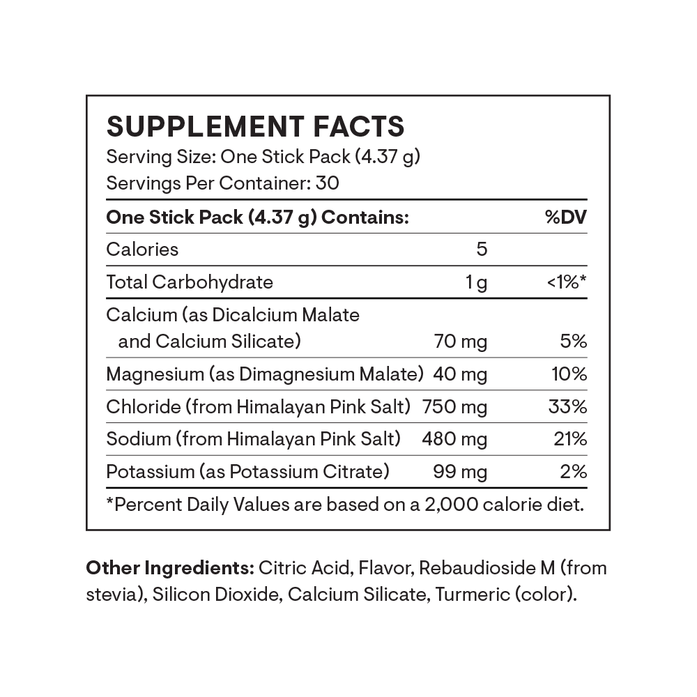 Thorne Daily Electrolytes Blood Orange 30 packet supplement facts label