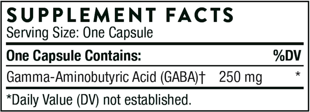 Thorne PharmaGABA-250 60 capsule supplement facts label