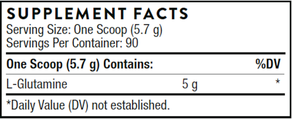 Thorne L-Glutamine Powder 513 gram supplement facts label