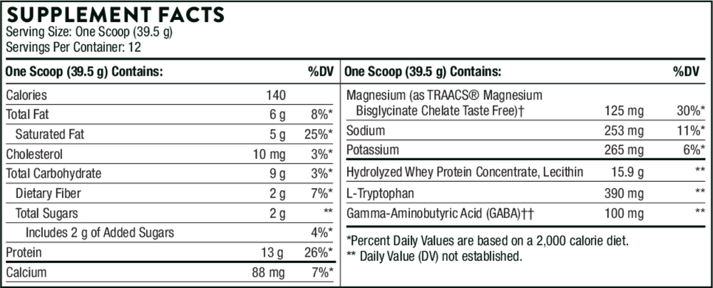 Thorne RecoveryPro Chocolate Flavored 476 gram supplement facts label