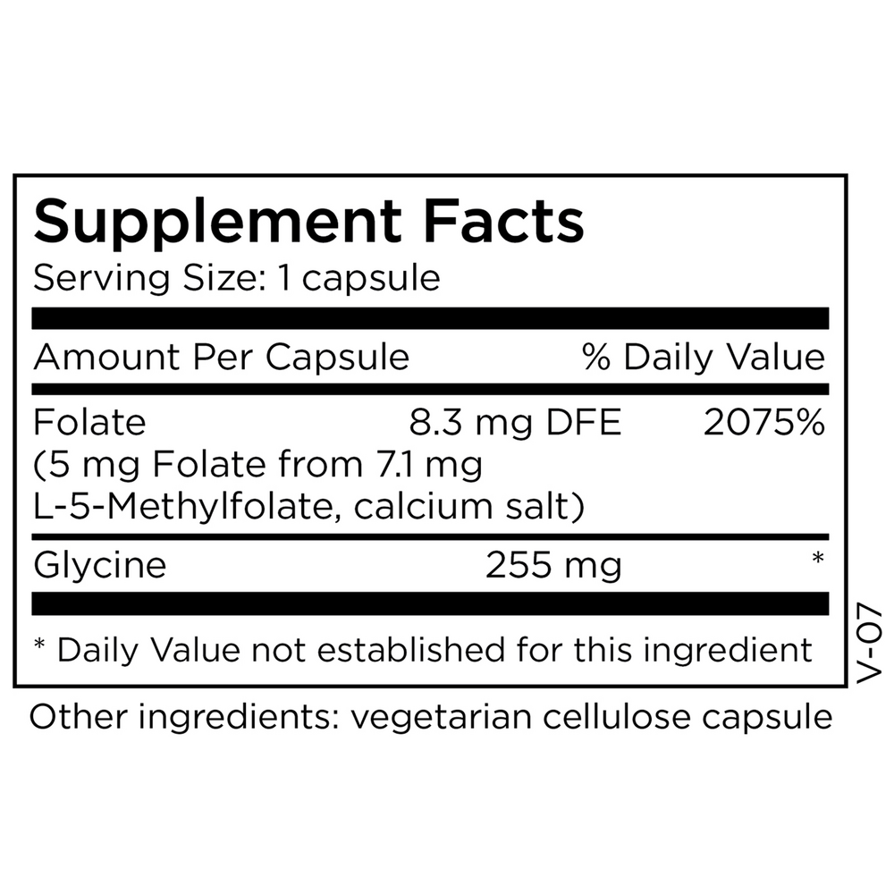 MethylPro L-Methylfolate 5 mg 30 capsule supplement facts label