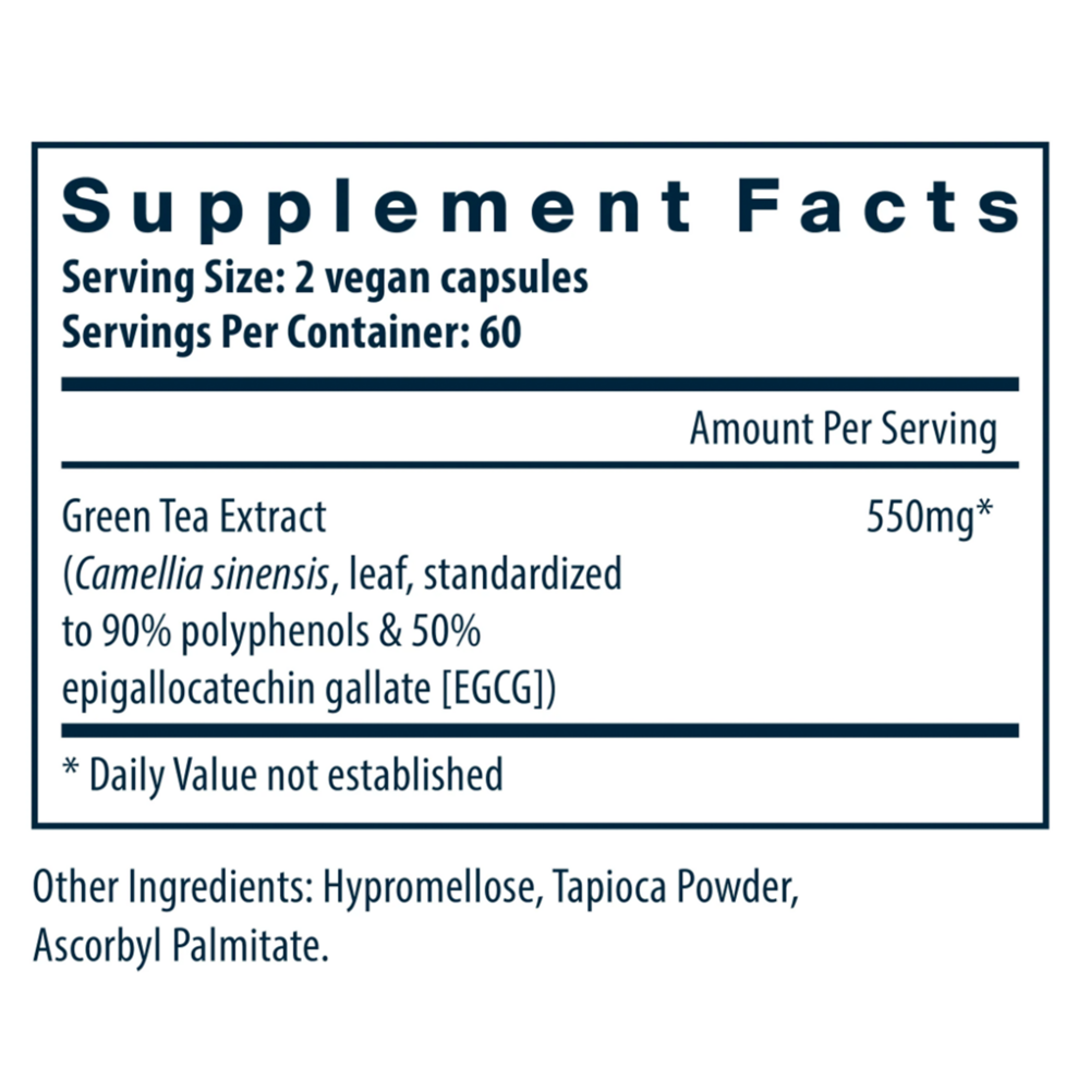 Vital Nutrients Green Tea Extract 120 capsule supplement facts label