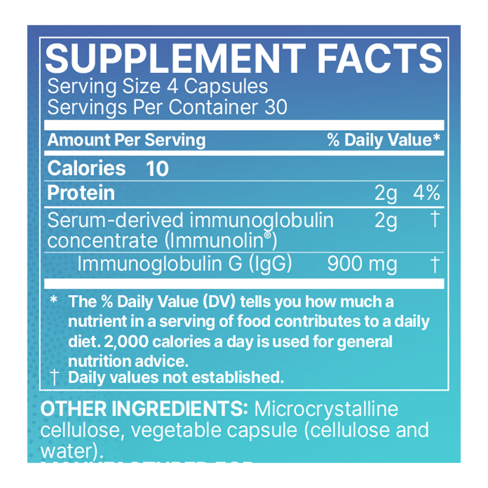 Microbiome Labs MegaIgG2000 120 capsule supplement facts label