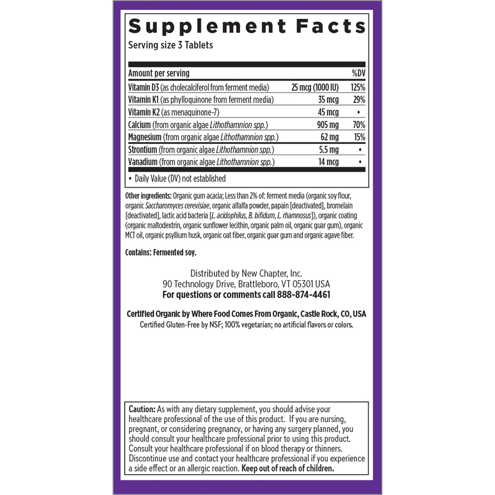 New Chapter Bone Strength Take Care 120 tablet supplement facts label