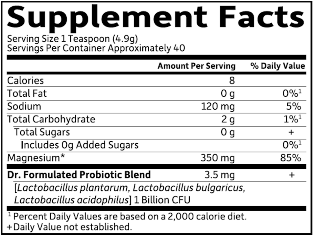 Garden of Life Dr. Formulated Magnesium Raspberry 197.4 gram supplement facts label