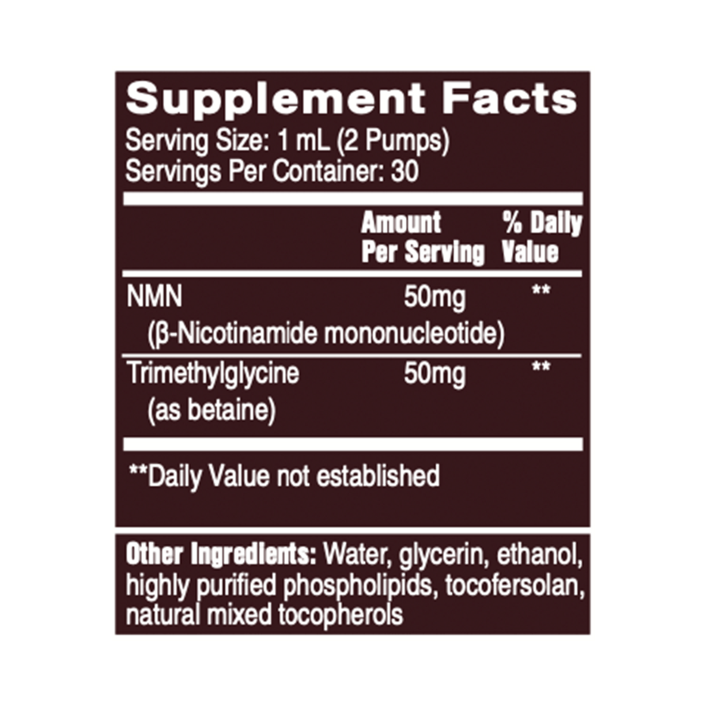 Quicksilver Scientific NAD+Gold 30 milliliter supplement facts label