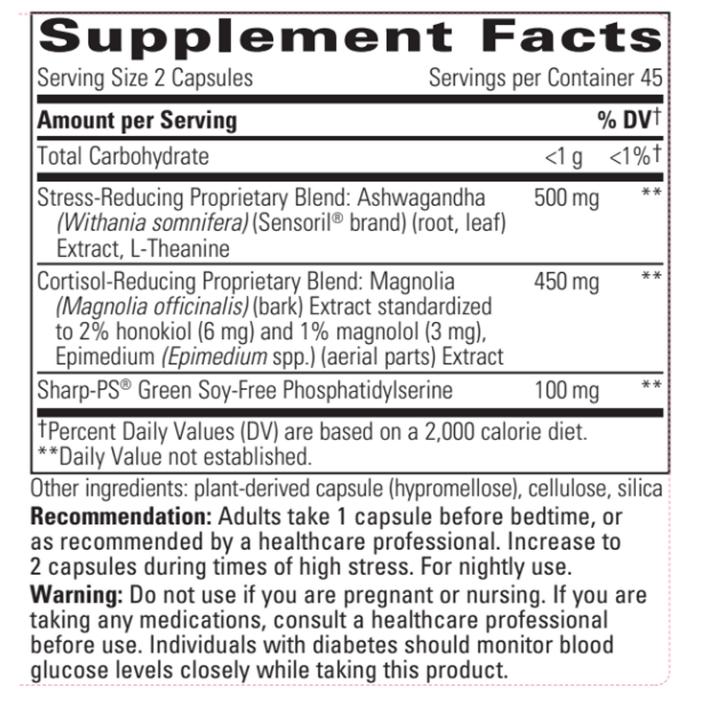 Integrative Therapeutics Cortisol Manager Allergen Free 90 capsule supplement facts label