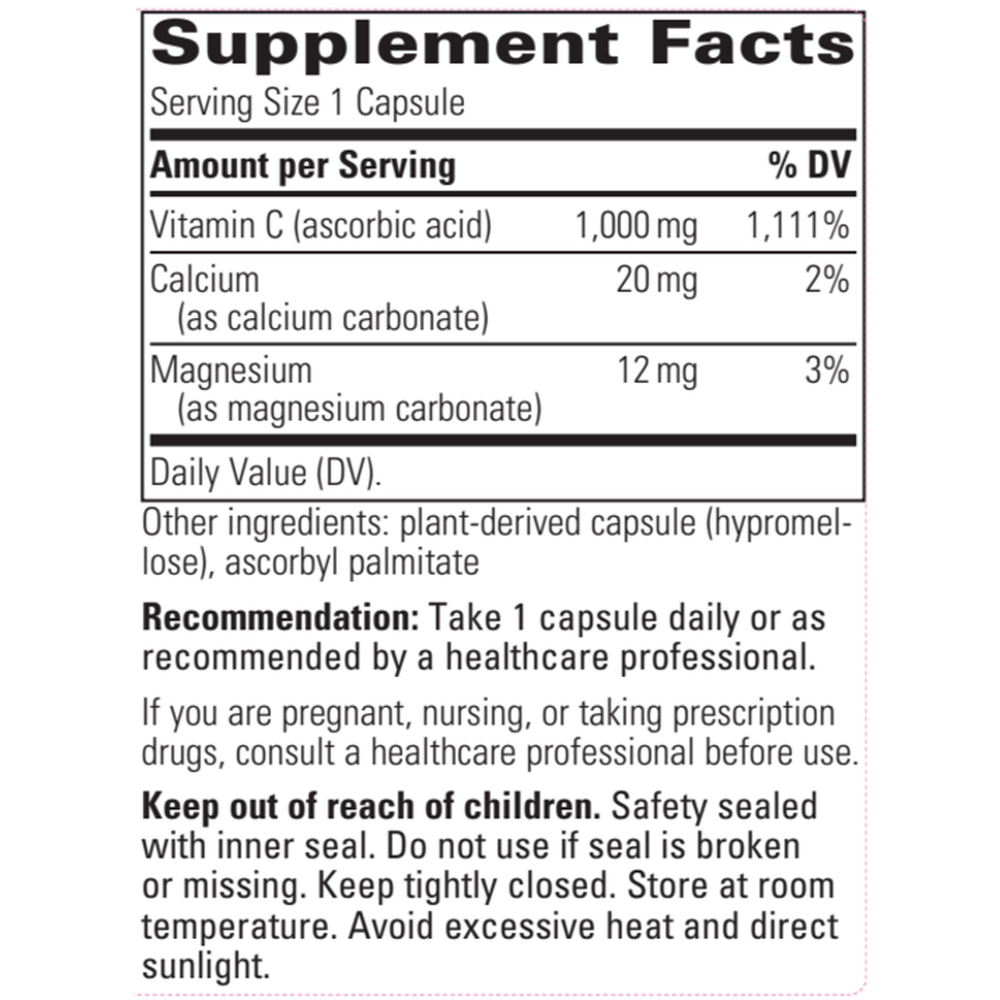 Integrative Therapeutics Buffered Vitamin C 60 capsule supplement facts label