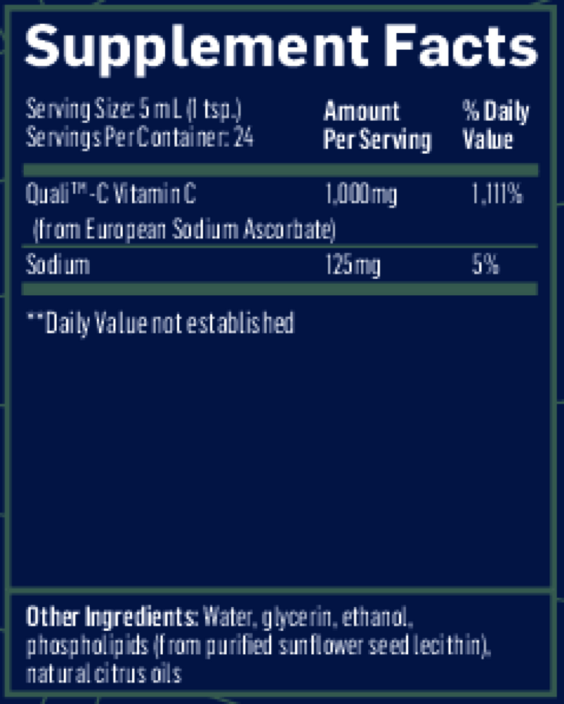 Quicksilver Scientific Liposomal Vitamin C 120 milliliter supplement facts label