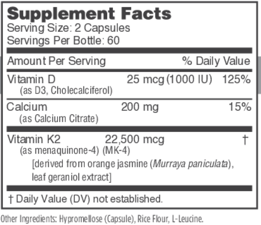 NBI Osteo-K Minis 120 capsule supplement facts label