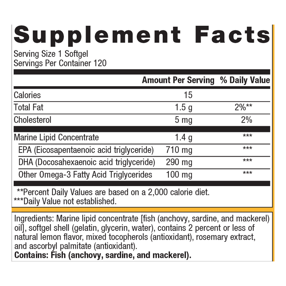 Metagenics OmegaGenics EPA-DHA 1000 Fish Oil 120 softgel supplement facts label