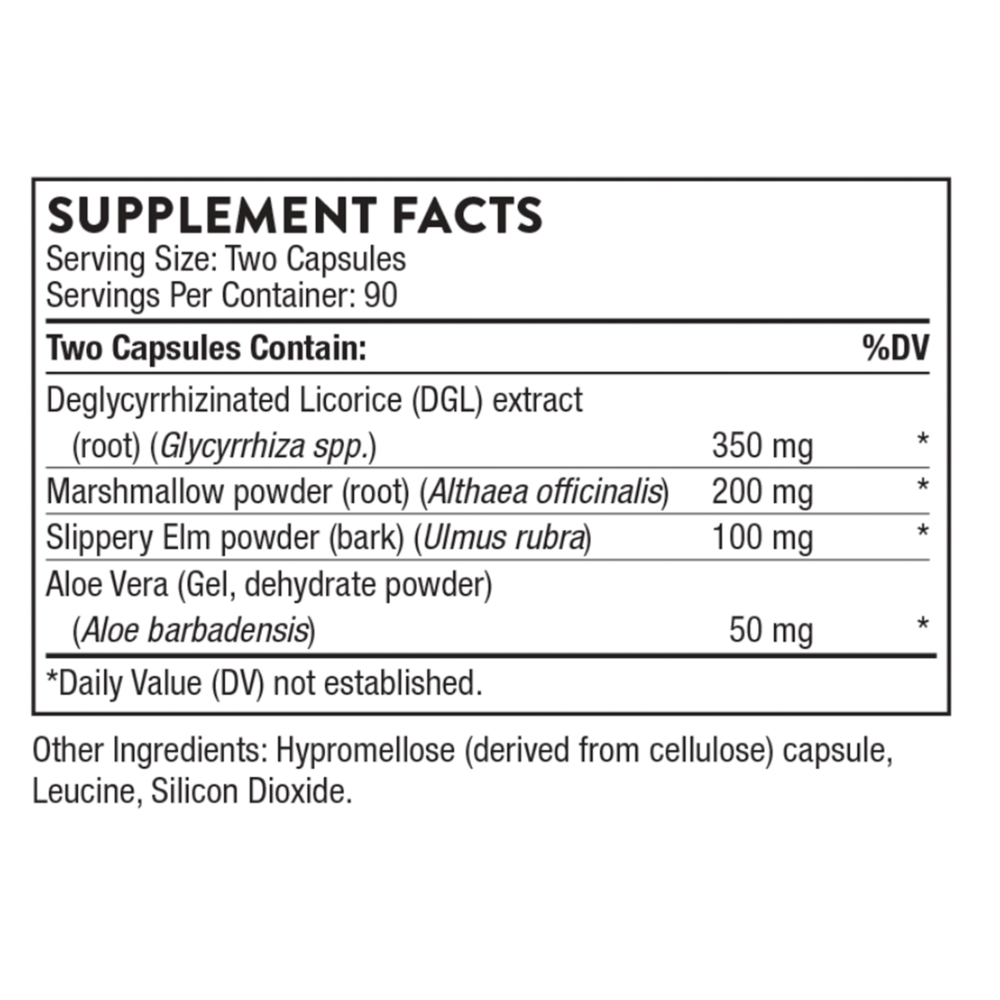 Thorne GI Relief 180 capsule supplement facts label