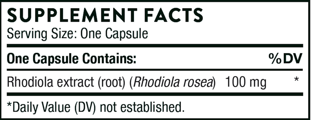 Thorne Rhodiola 60 capsule supplement facts label