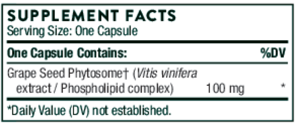 Thorne Grape Seed Extract 60 capsule supplement facts label