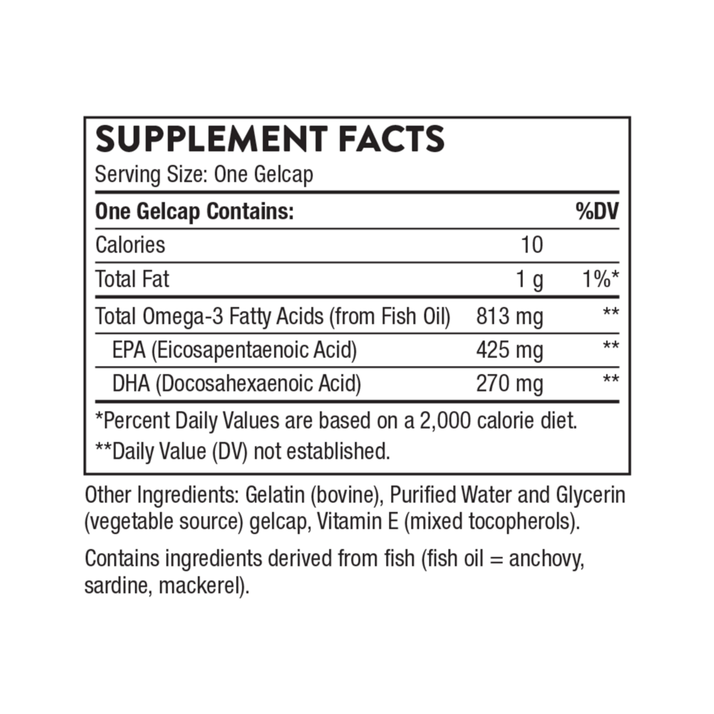Thorne Super EPA 180 gelcap supplement facts label