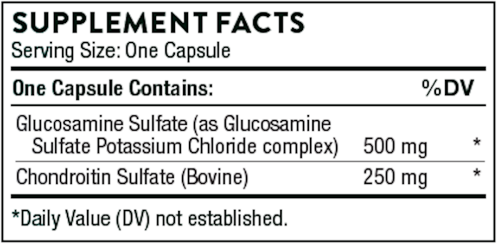 Thorne Glucosamine & Chondroitin 90 capsule supplement facts label