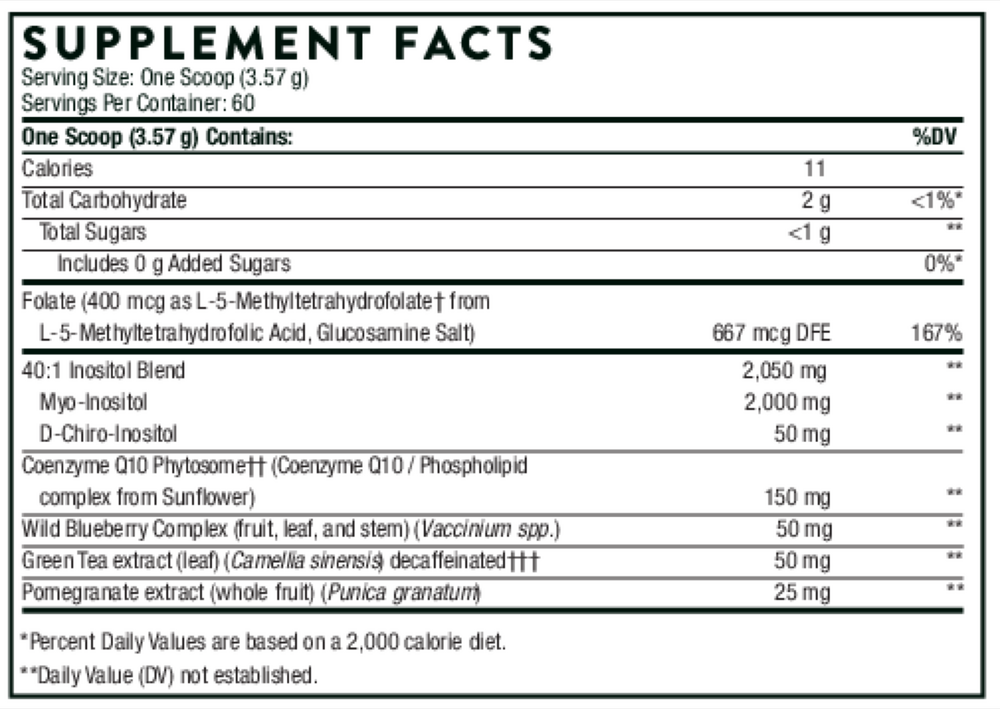 Thorne Ovarian Care 214 gram supplement facts label