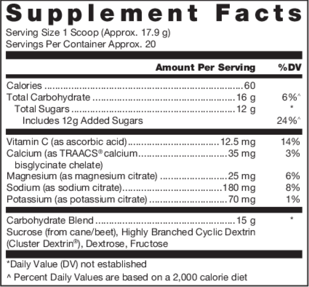 Klean Athlete Klean Hydration Orange 358 gram supplement facts label