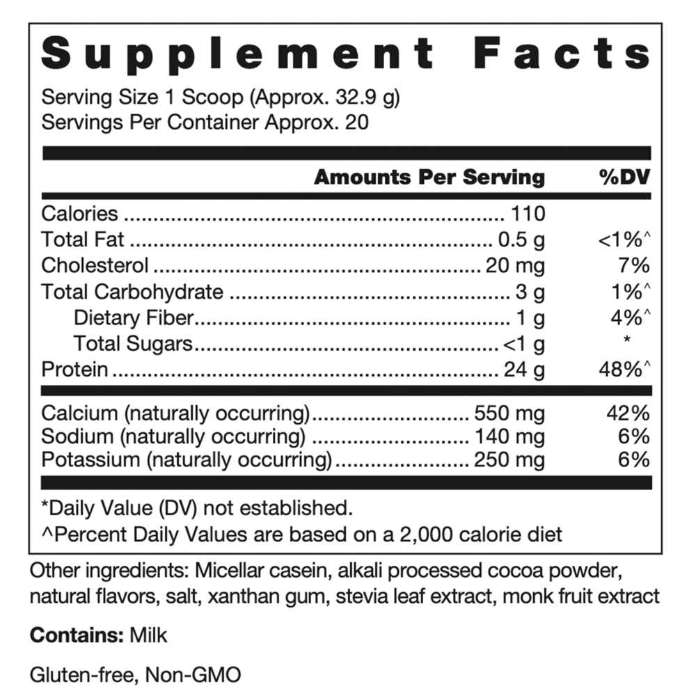 Klean Athlete Casein Natural Chocolate 658 gram supplement facts label