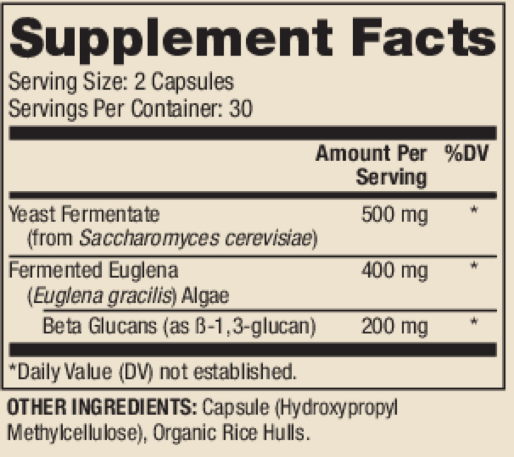 Dr. Mercola Fermented Beta Glucans 60 capsule supplement facts label