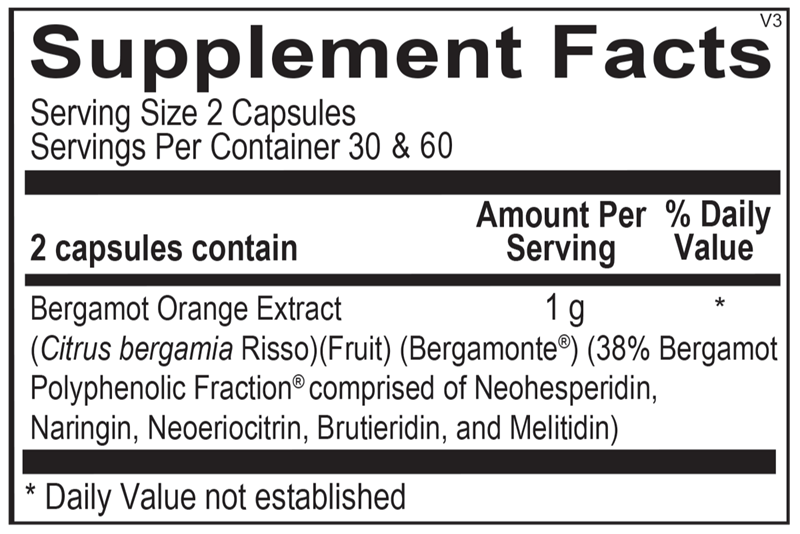 Ortho Molecular Products Bergamot BPF 60 capsule supplement facts label