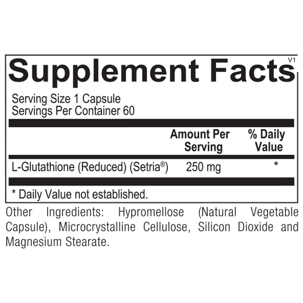 Ortho Molecular Products L-Glutathione 60 capsule supplement facts label