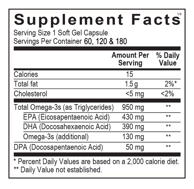 Ortho Molecular Products Orthomega® 820 120 capsule supplement facts label