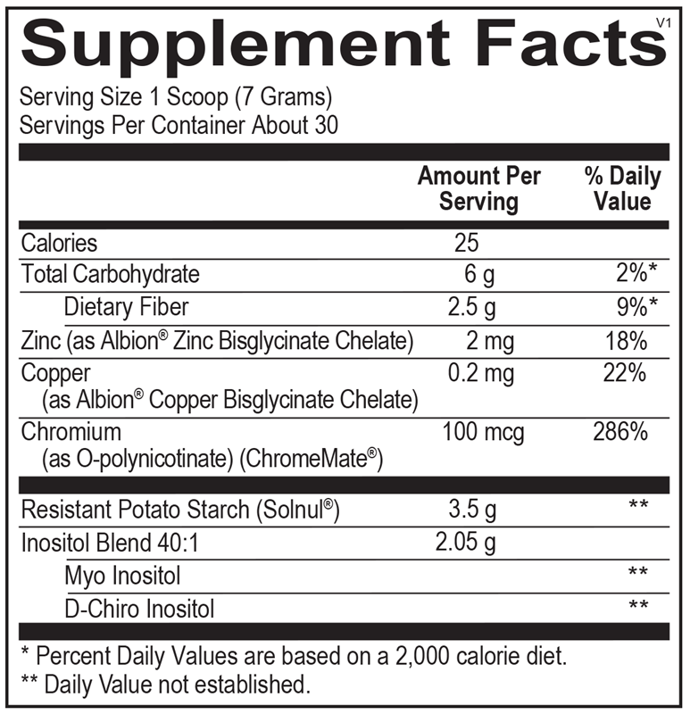 Ortho Molecular Products InosiCare 210 gram supplement facts label