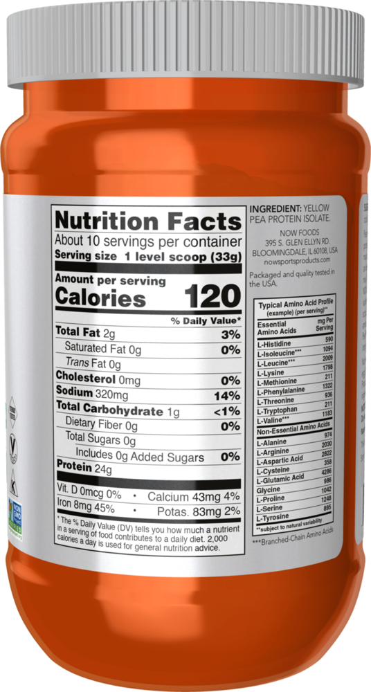 Now Sports Pea Protein 340 gram supplement facts label