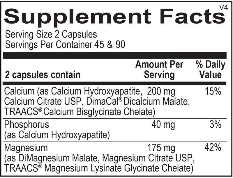 Ortho Molecular Products Reacted Cal-Mag 180 capsule supplement facts label