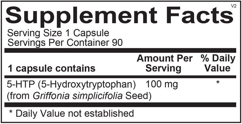Ortho Molecular Products 5-HTP 100mg 90 capsule supplement facts label