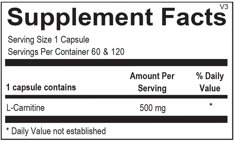 Ortho Molecular Products L-Carnitine 60 capsule supplement facts label