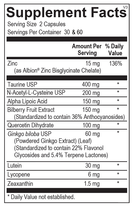 Ortho Molecular Products 4sight 60 capsule supplement facts label