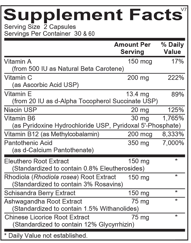 Ortho Molecular Products Adapten-All 120 capsule supplement facts label