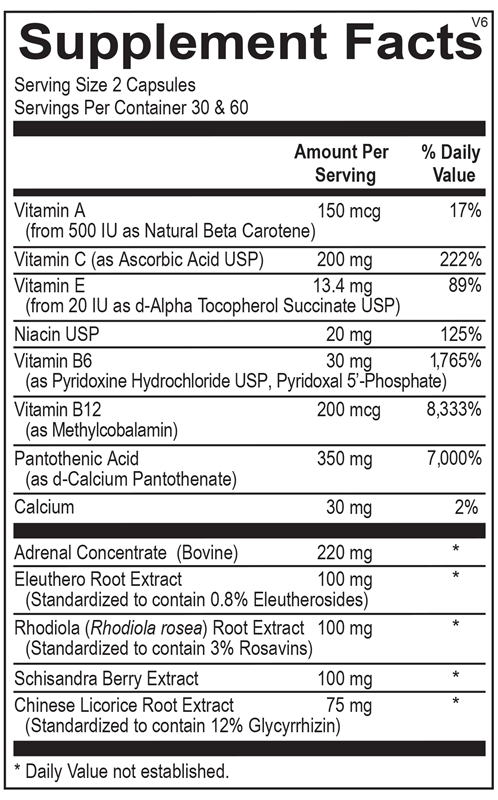 Ortho Molecular Products Adren-All 60 capsule supplement facts label