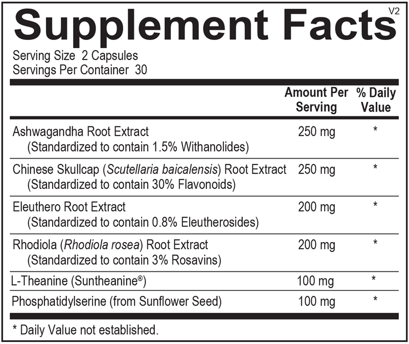 Ortho Molecular Products AdreneVive 60 capsule supplement facts label