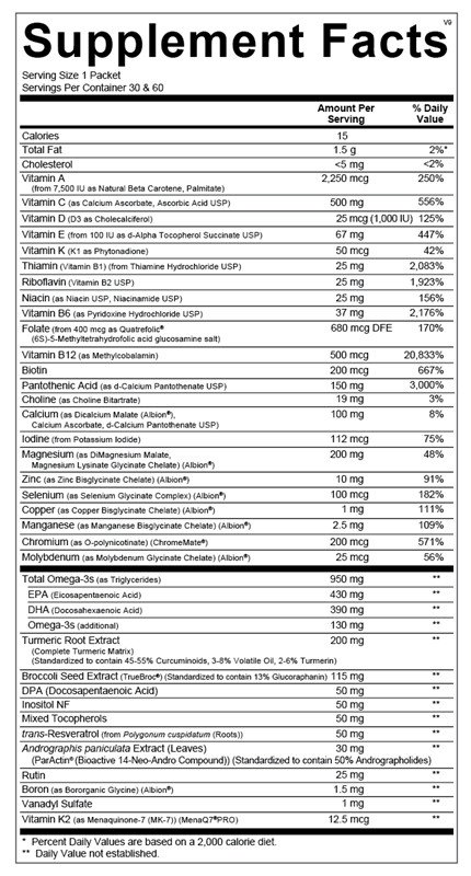 Ortho Molecular Products Alpha Base® Premier Packs 60 packet supplement facts label