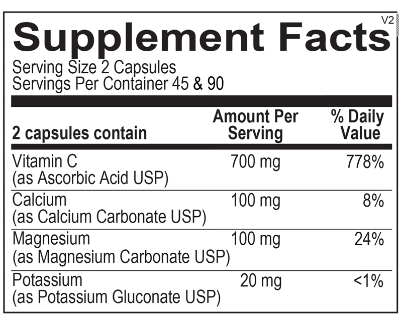 Ortho Molecular Products Buffered C Capsules 180 capsule supplement facts label