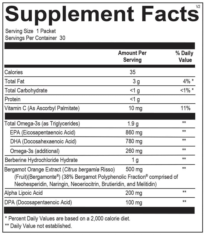 Ortho Molecular Products Cardio MET Pack 30 packet supplement facts label