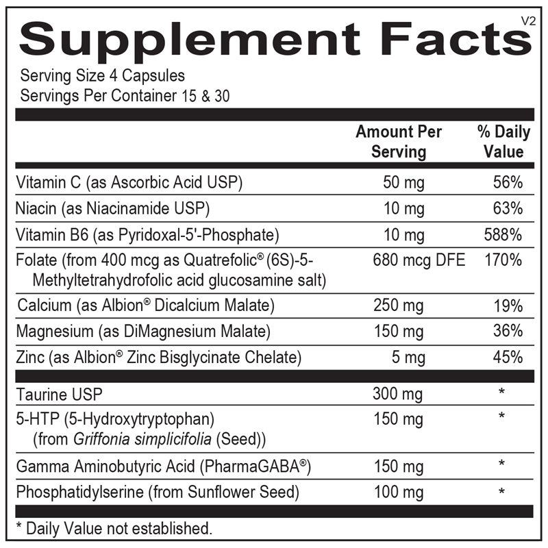 Ortho Molecular Products Cerenity PM 120 capsule supplement facts label