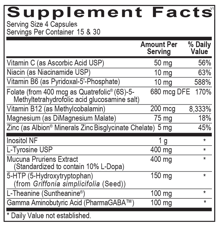 Ortho Molecular Products CereVive 120 capsule supplement facts label