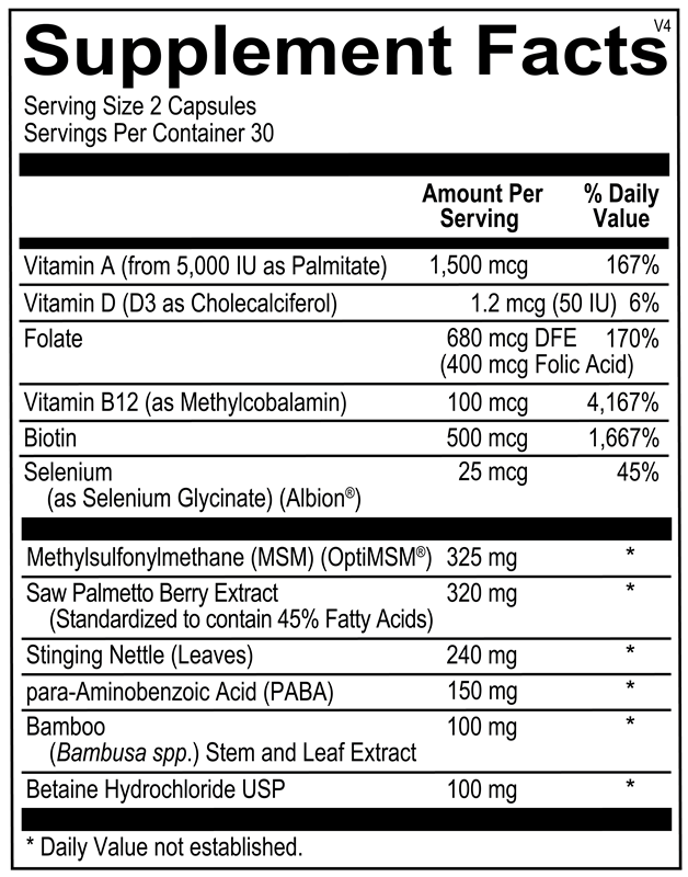 Ortho Molecular Products Cosmedix 60 capsule supplement facts label