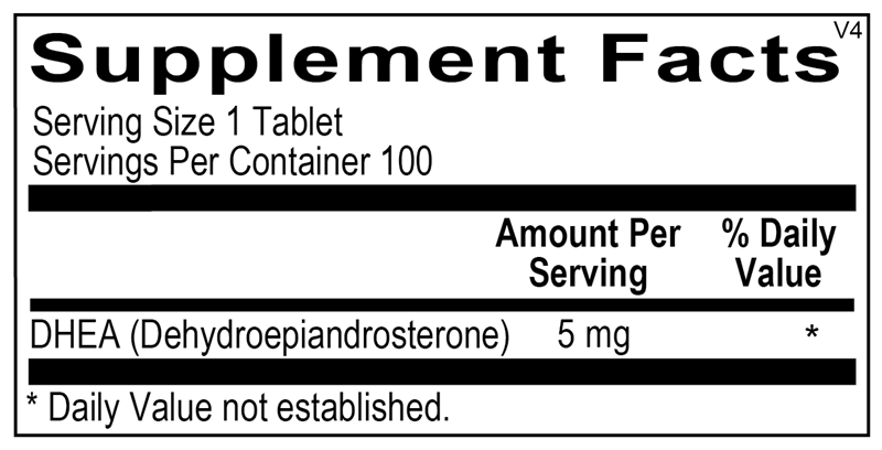 Ortho Molecular Products DHEA 5mg 100 capsule supplement facts label