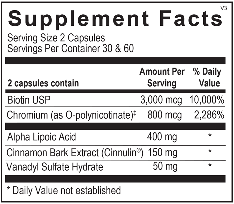 Ortho Molecular Products Diaxinol® 120 capsule supplement facts label