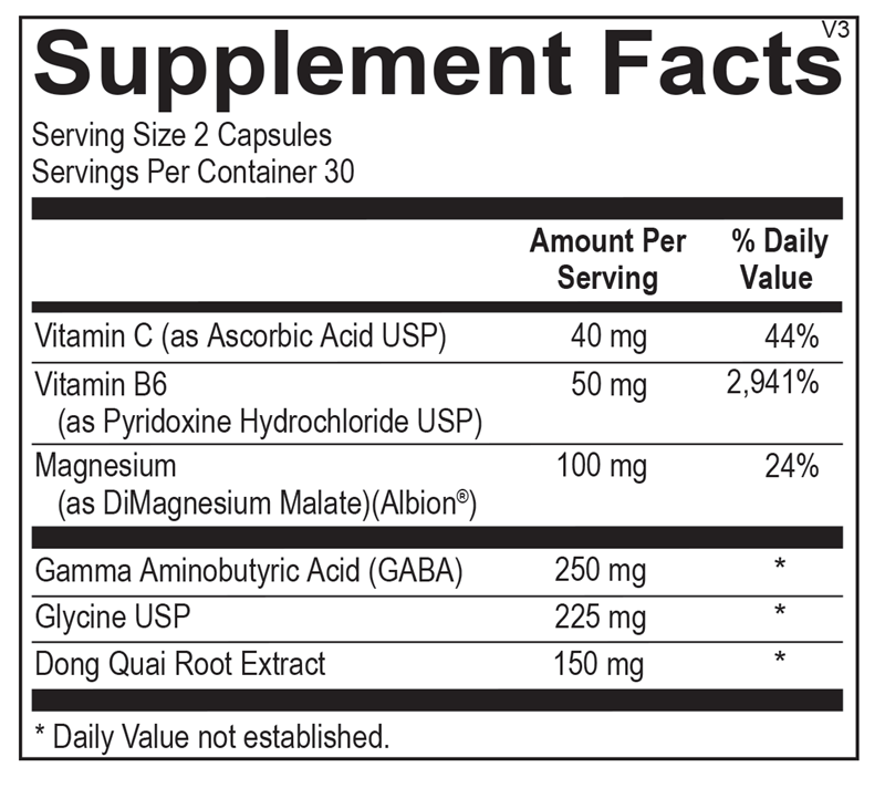 Ortho Molecular Products GABAnol 60 capsule supplement facts label