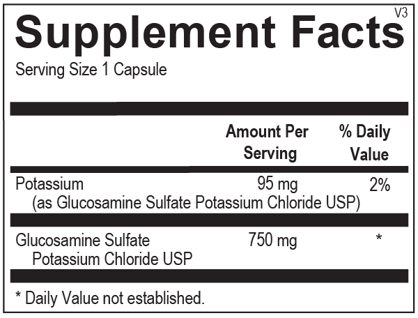 Ortho Molecular Products Glucosamine Sulfate 120 capsule supplement facts label