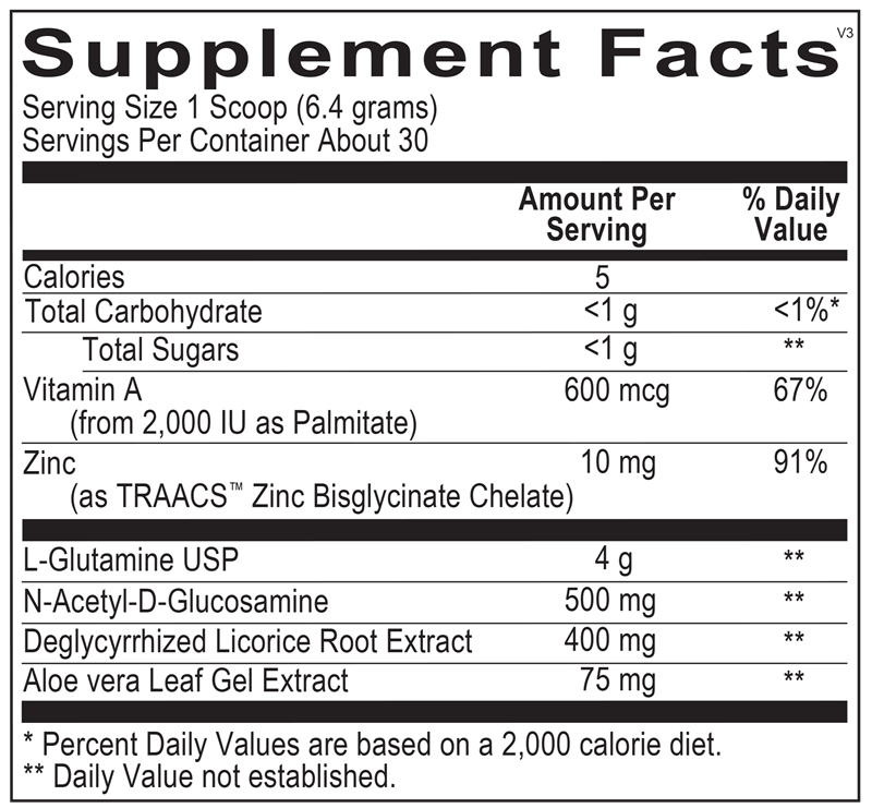 Ortho Molecular Products GlutaShield® Vanilla 192 gram supplement facts label