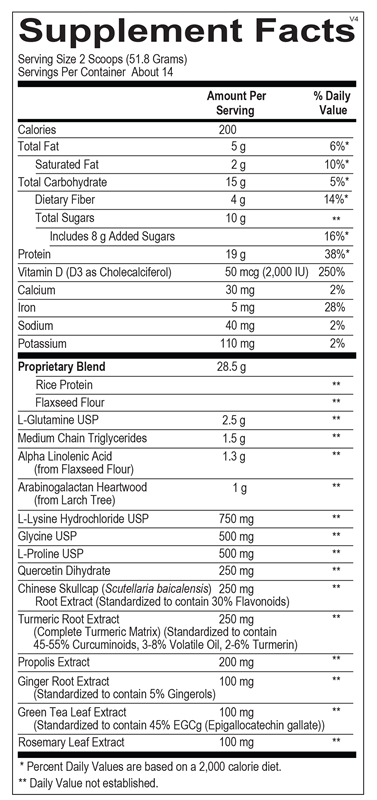 Ortho Molecular Products InflammaCORE® Strawberry 725.2 gram supplement facts label