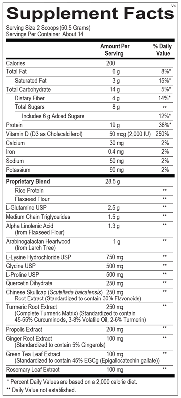 Ortho Molecular Products InflammaCORE® Vanilla Chai 707 gram supplement facts label