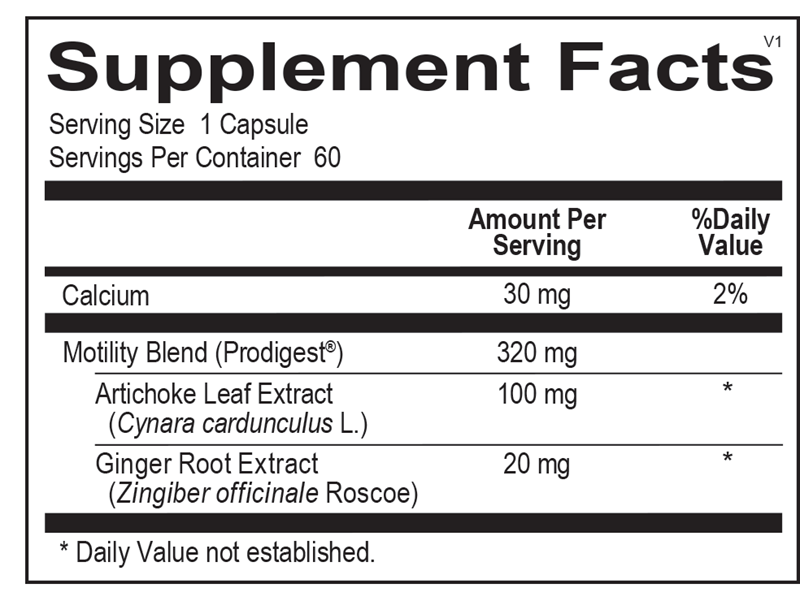 Ortho Molecular Products Motility PRO 60 capsule supplement facts label